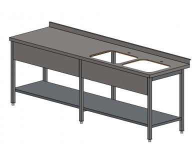 Stalas su dviem plautuvėmis ir lentyna 2300x600x850mm